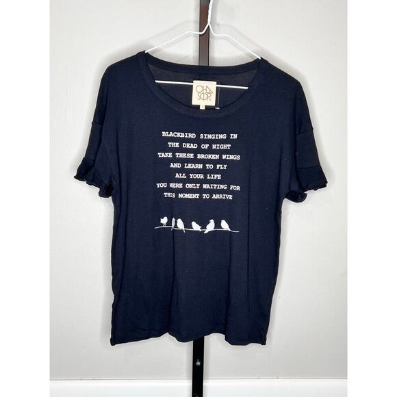 Chaser The Beatles Blackbird Lyrics Black Short Sleeve Crewneck Tee Size S NWT - Picture 2 of 8